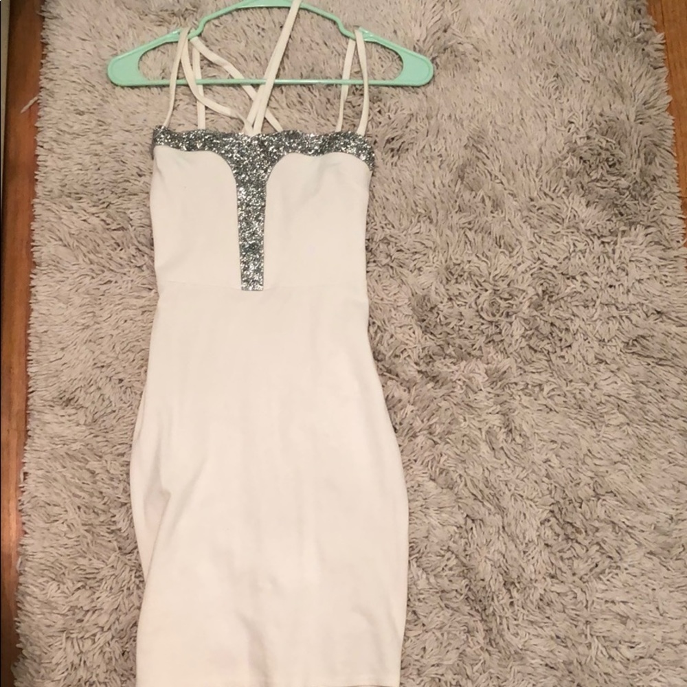 White and silver short tight dress